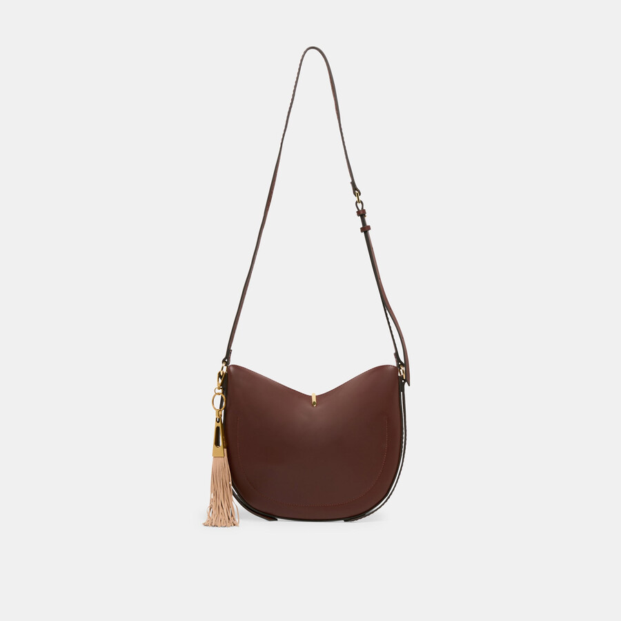 taschenanhänger mit fransenquaste kamel