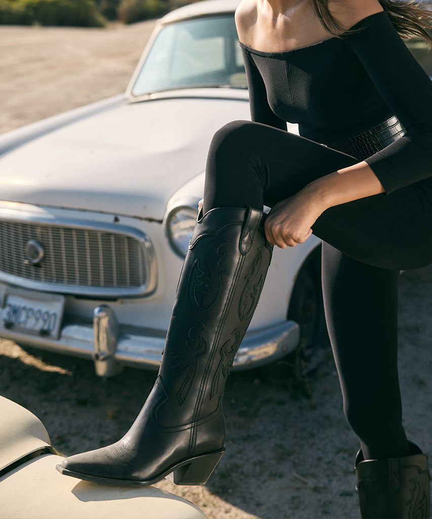 samsin stiefel aus schwarzem leder