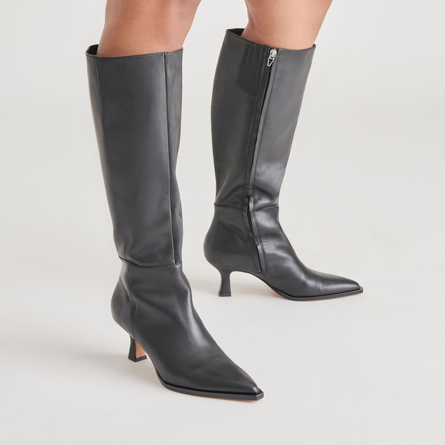 auggie stiefel mit weitem schaft schwarzes leder