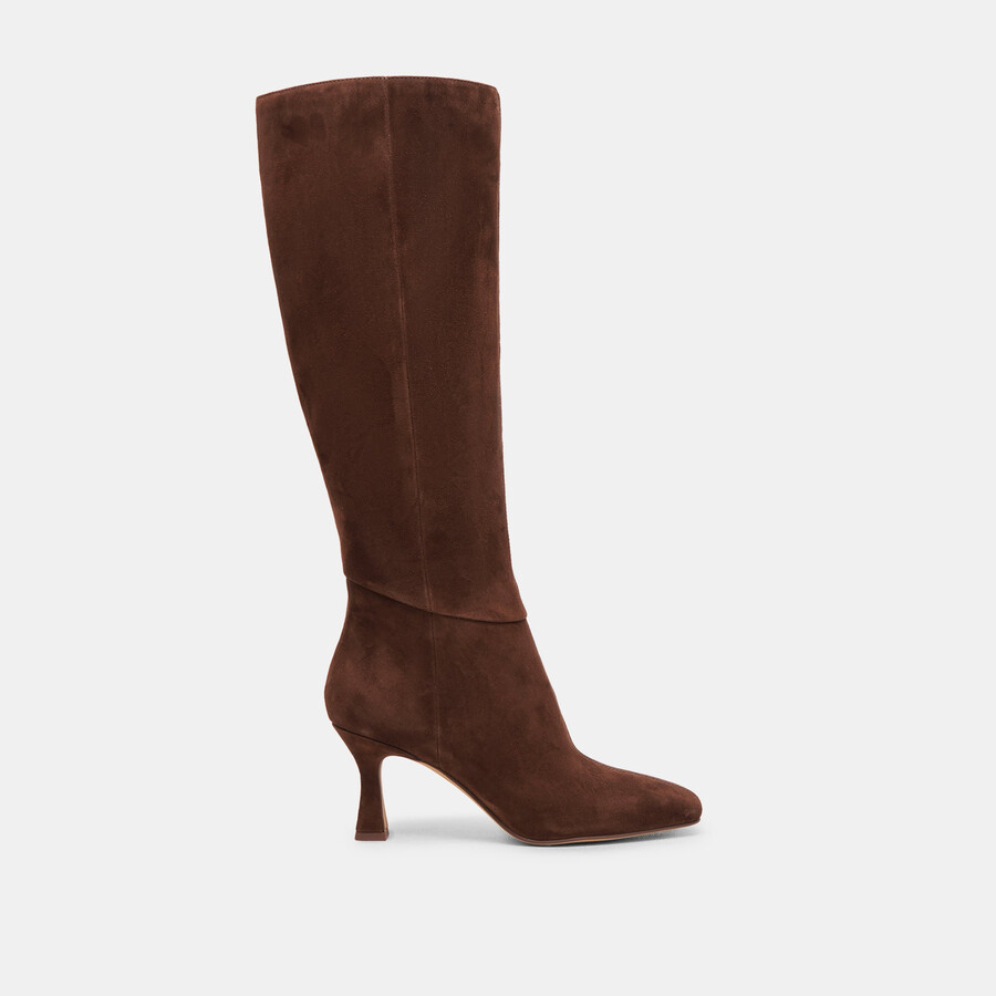 gyra stiefel mit weitem schaft dunkelbraunes wildleder