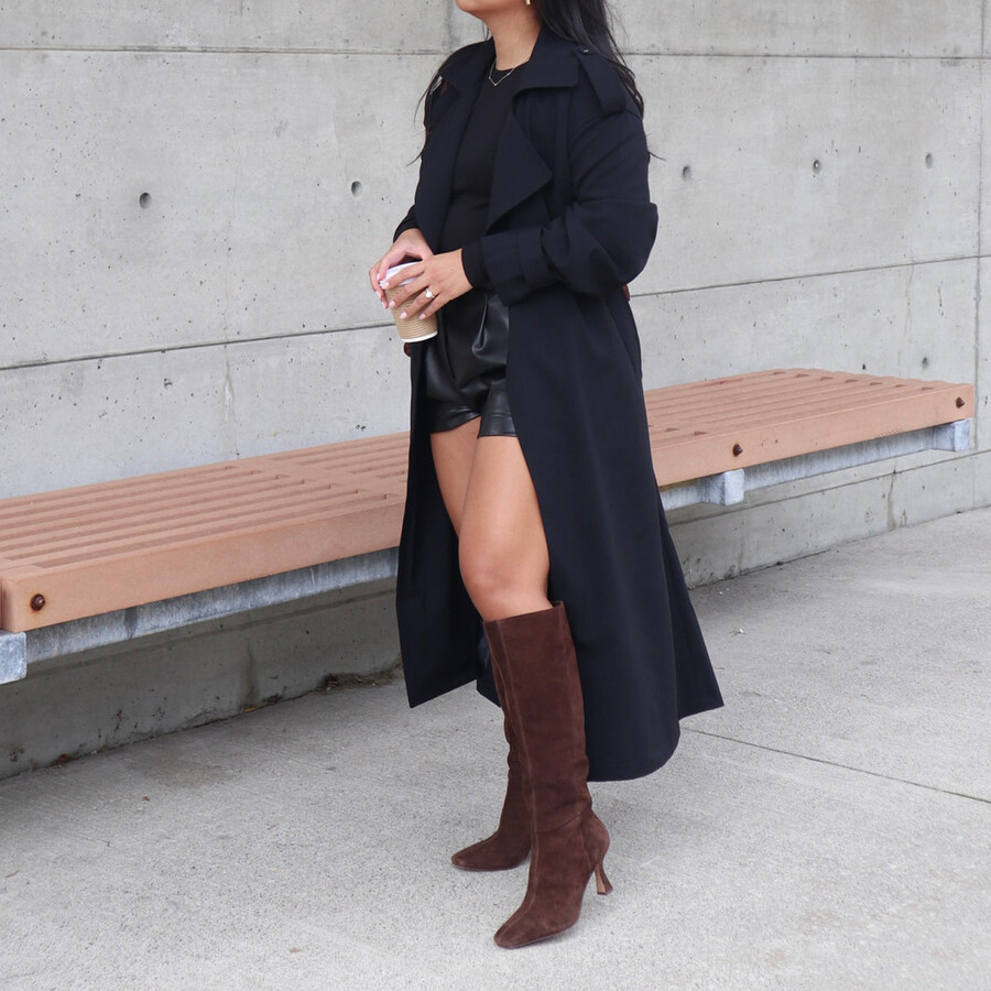 gyra stiefel mit weitem schaft dunkelbraunes wildleder
