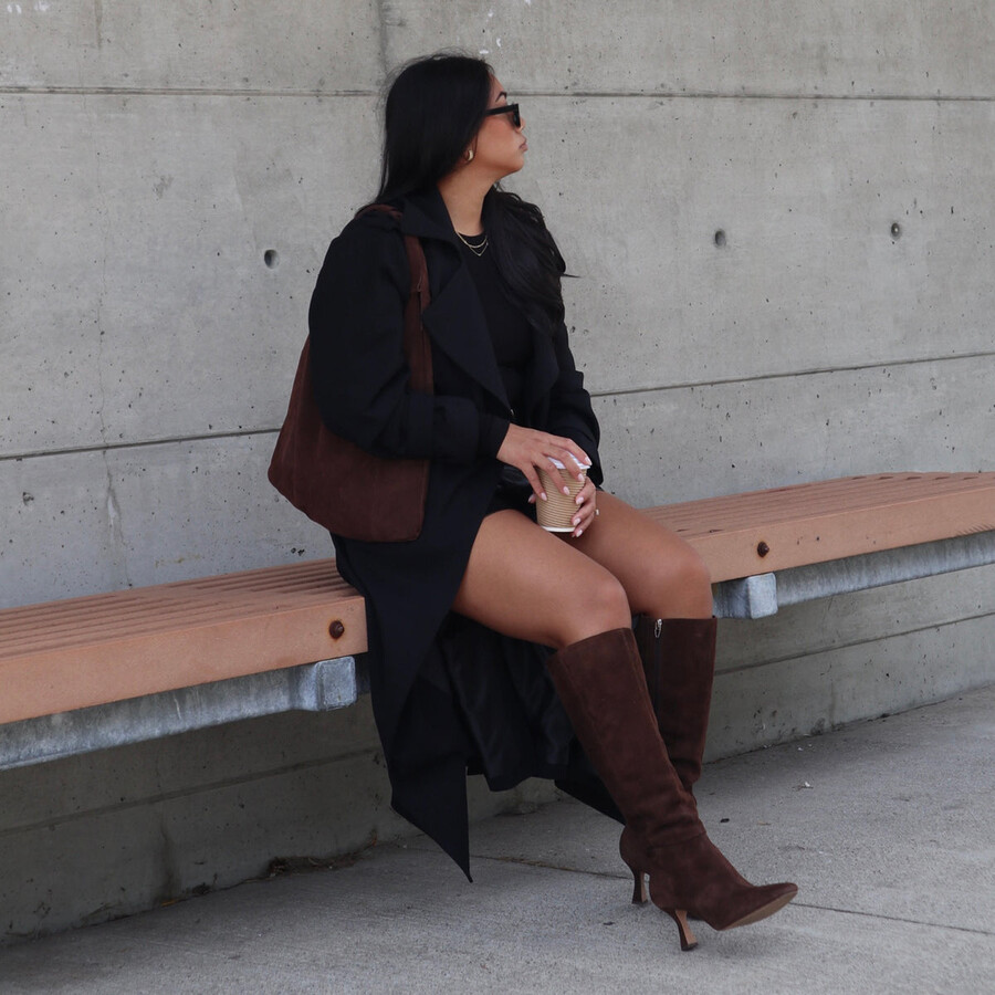 gyra stiefel mit weitem schaft dunkelbraunes wildleder