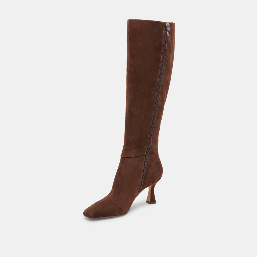 gyra stiefel mit weitem schaft dunkelbraunes wildleder