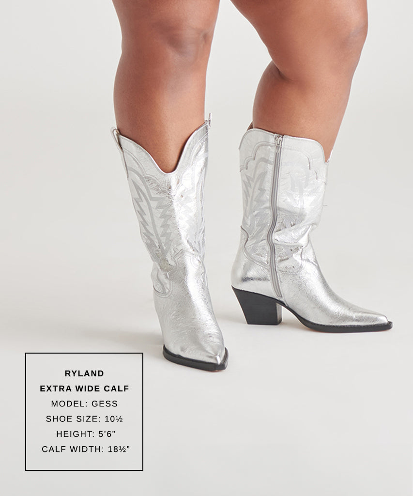 ryland stiefel mit extraweiter kalbsweite silberfarbenes leder im used-look