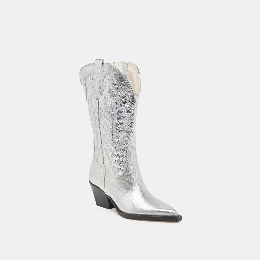 ryland stiefel mit extraweiter kalbsweite silberfarbenes leder im used-look