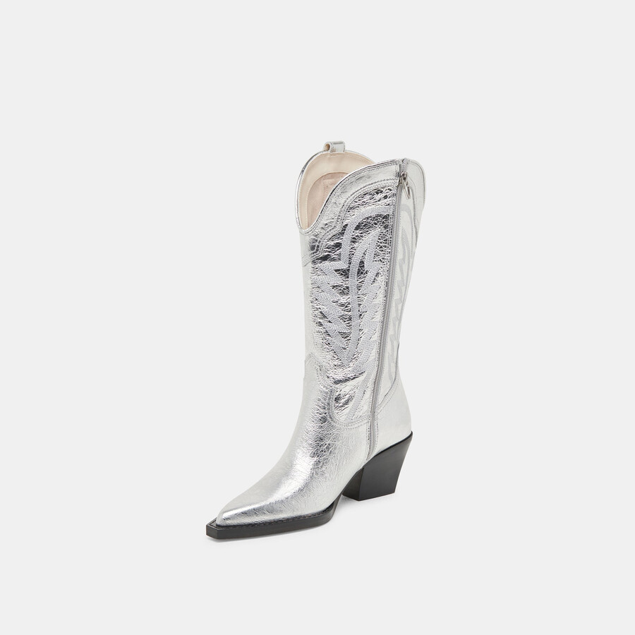 ryland stiefel mit extraweiter kalbsweite silberfarbenes leder im used-look