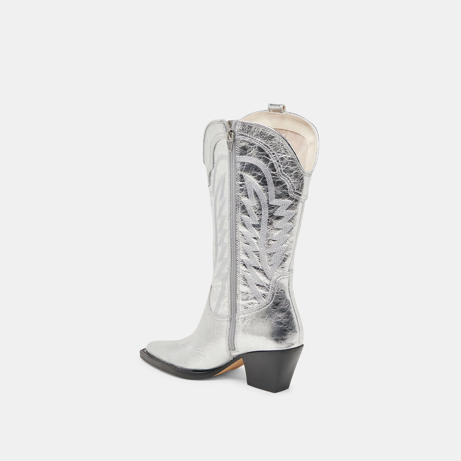 ryland stiefel mit extraweiter kalbsweite silberfarbenes leder im used-look