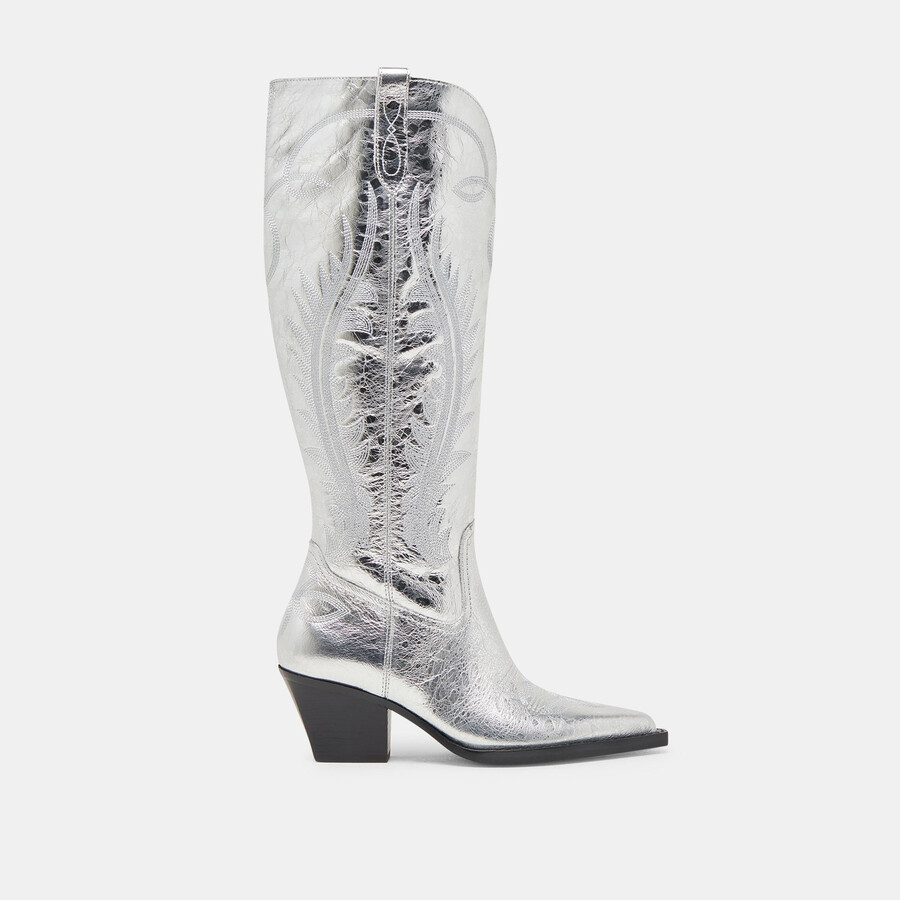 ryatt stiefel mit extraweiter kalbsweite silberfarbenes leder im used-look