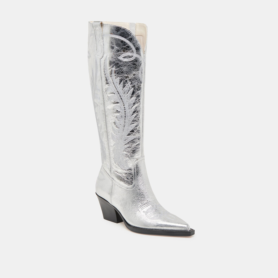 ryatt stiefel mit extraweiter kalbsweite silberfarbenes leder im used-look
