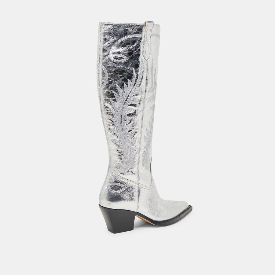 ryatt stiefel mit extraweiter kalbsweite silberfarbenes leder im used-look