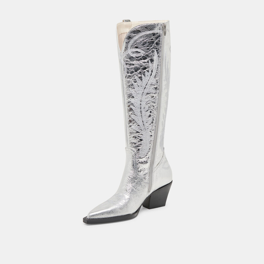 ryatt stiefel mit extraweiter kalbsweite silberfarbenes leder im used-look
