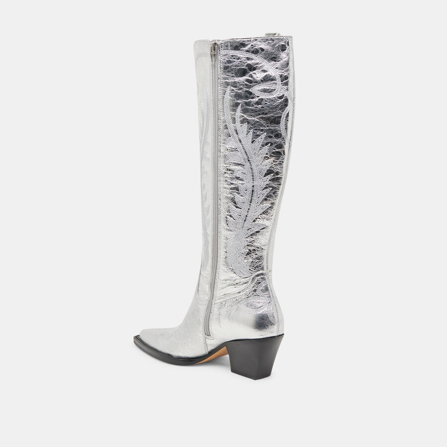 ryatt stiefel mit extraweiter kalbsweite silberfarbenes leder im used-look