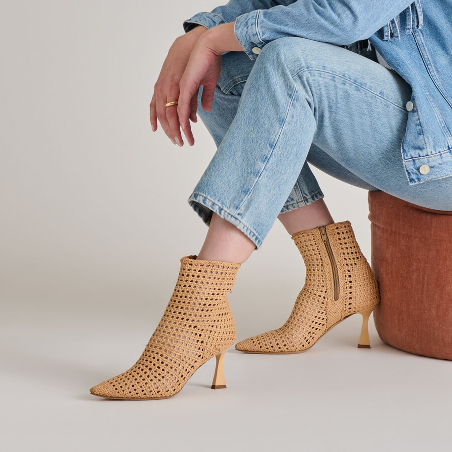 lonni stiefeletten aus hellbraunem gewebtem leder