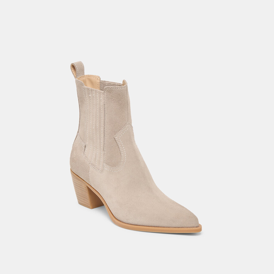 schmale stiefeletten aus taupefarbenem wildleder