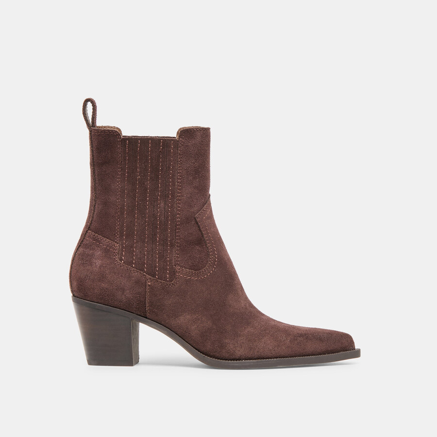 schmale stiefeletten aus mahagoni-wildleder
