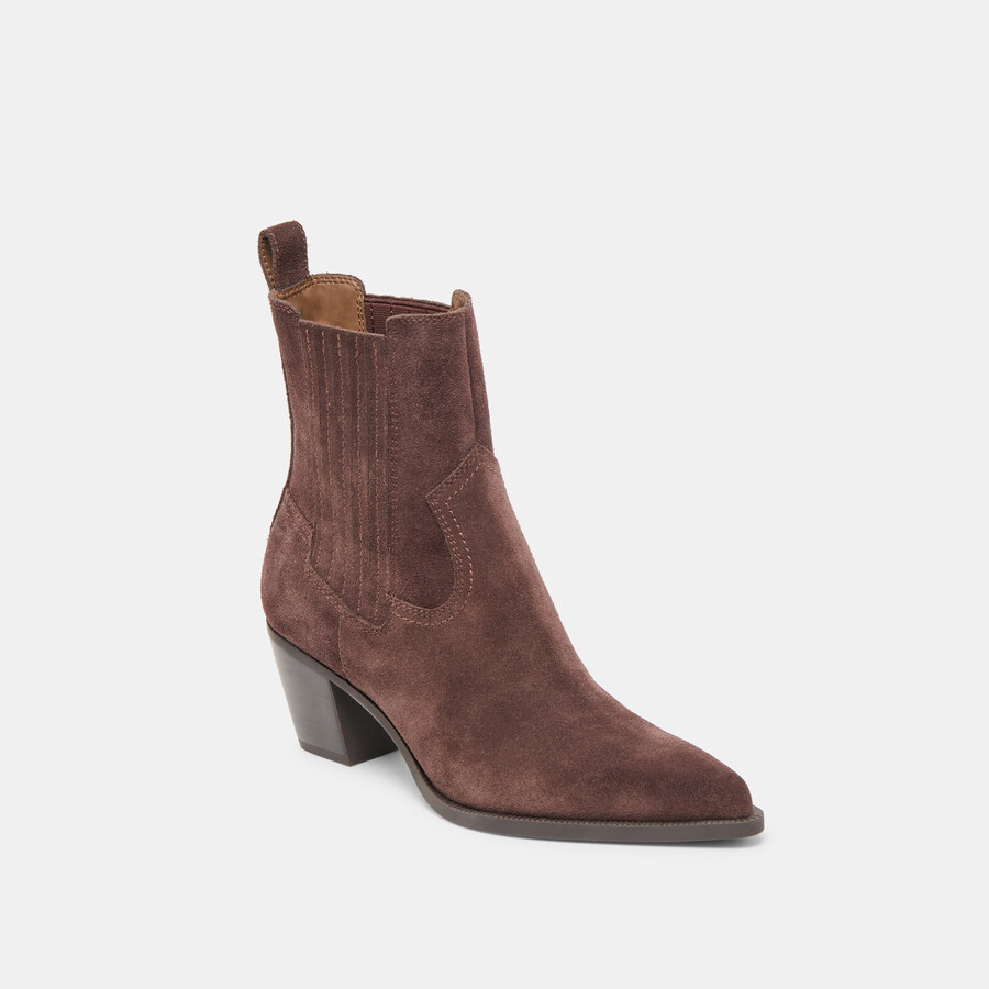 schmale stiefeletten aus mahagoni-wildleder