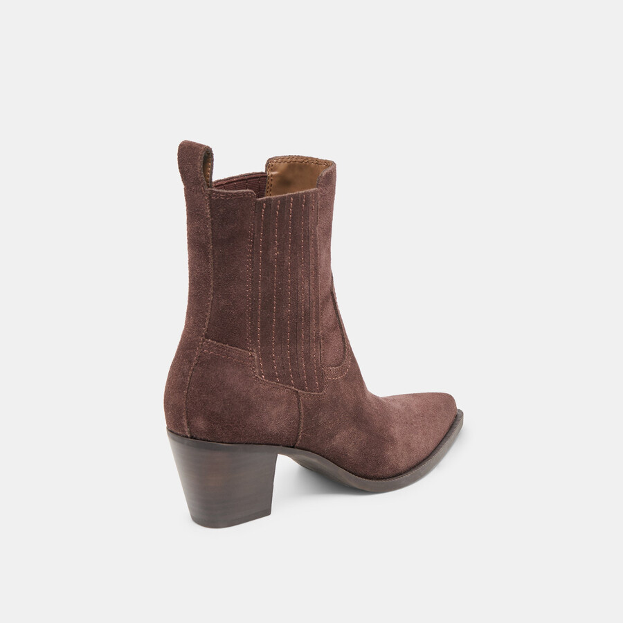 schmale stiefeletten aus mahagoni-wildleder