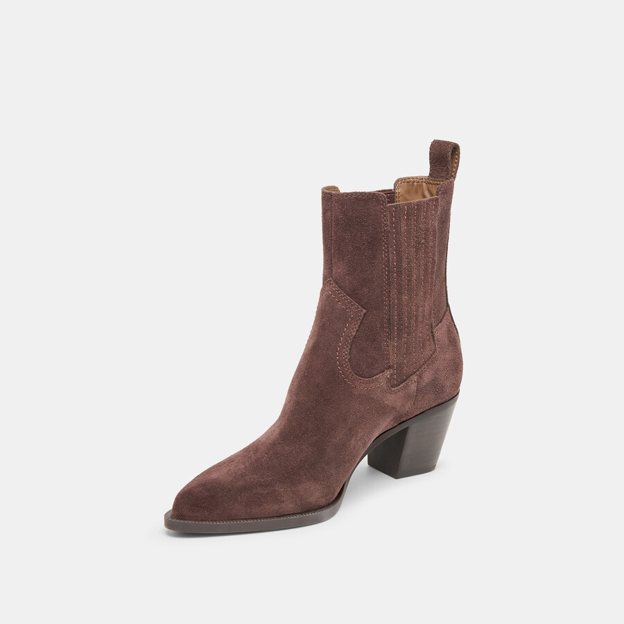 schmale stiefeletten aus mahagoni-wildleder