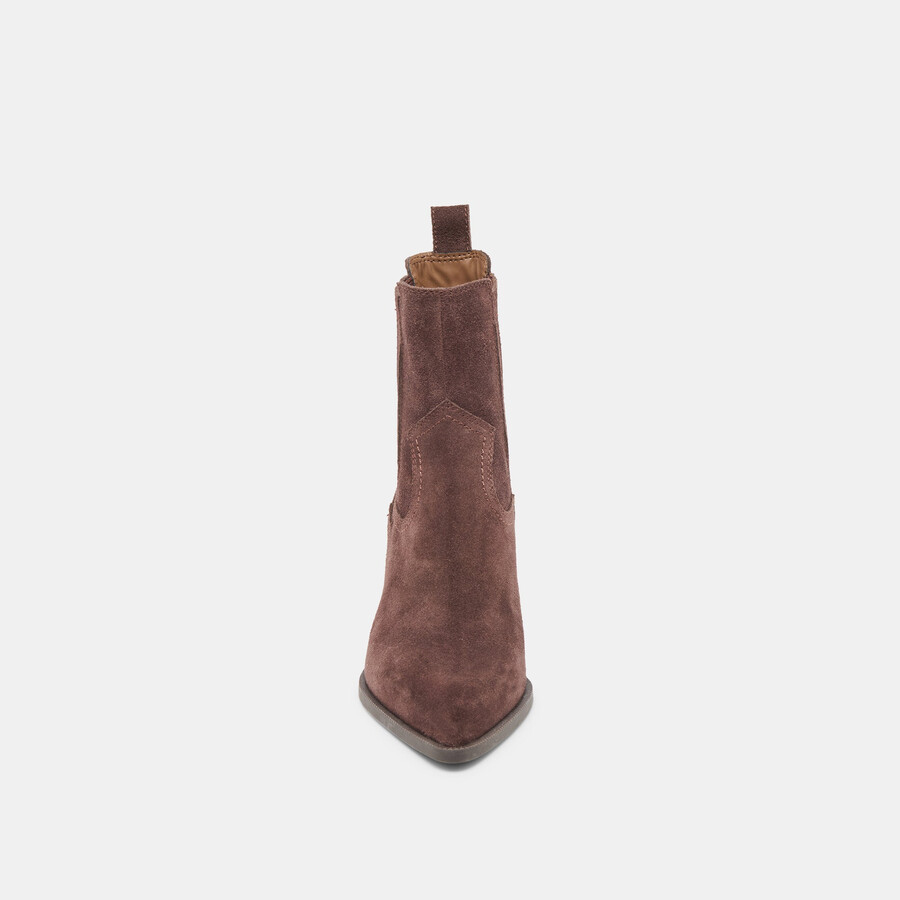 schmale stiefeletten aus mahagoni-wildleder