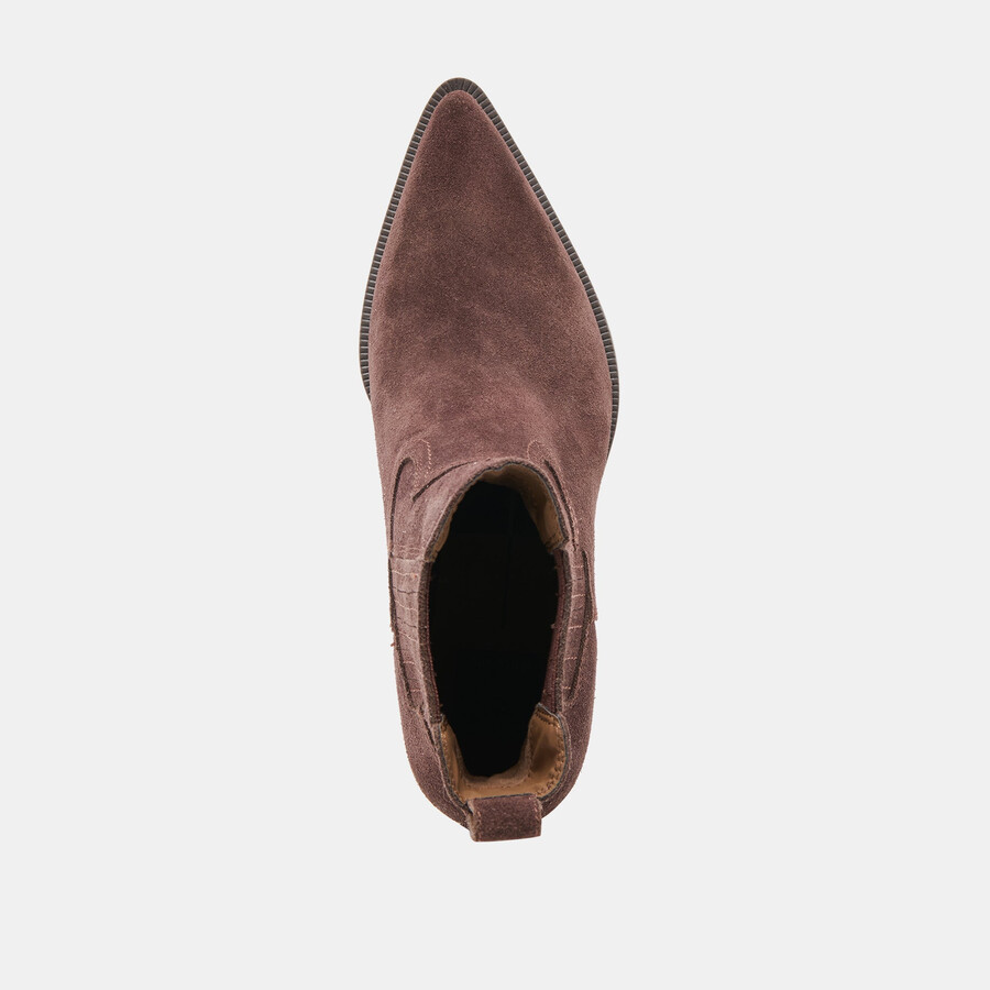 schmale stiefeletten aus mahagoni-wildleder