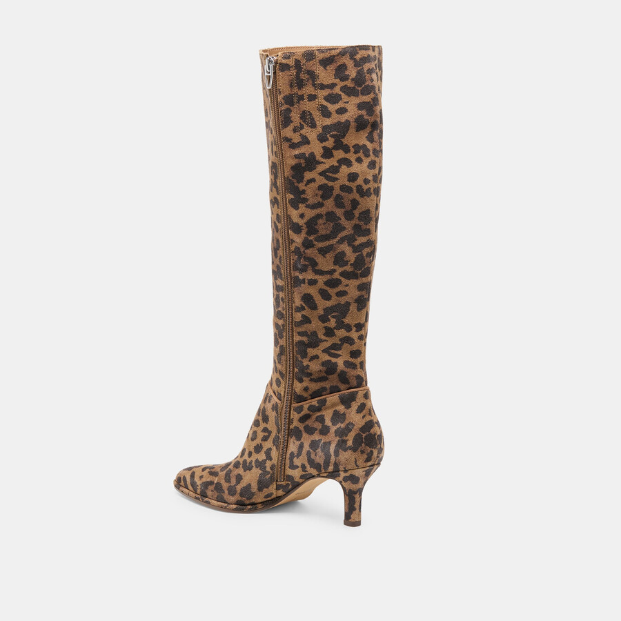 aldy stiefel mit weiter kalbsweite braunes wildleder mit leopardenmuster