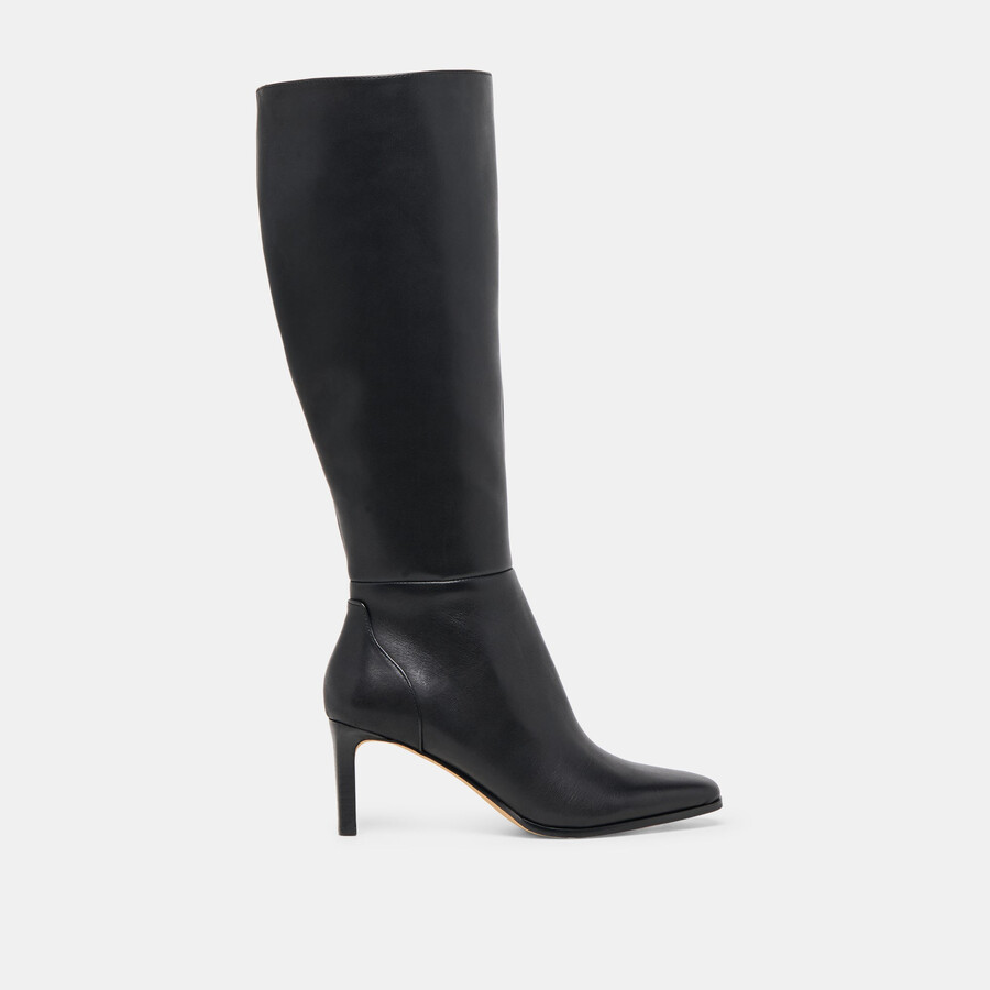 emmi stiefel mit weitem schaft schwarzes leder