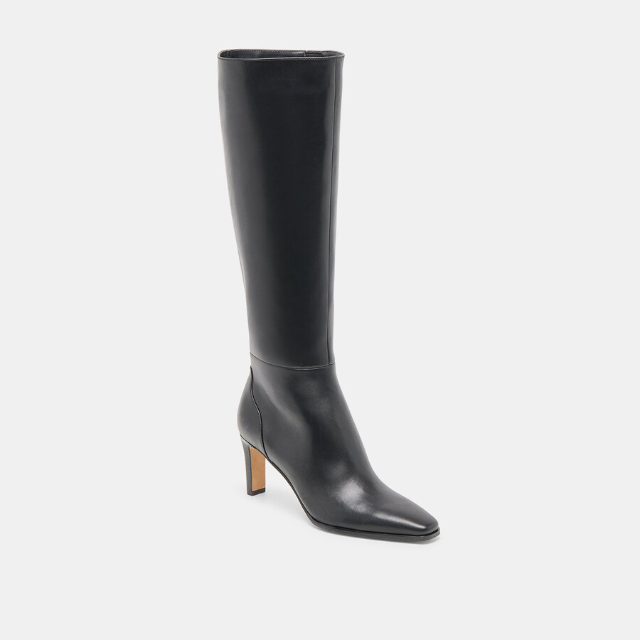 emmi stiefel mit weitem schaft schwarzes leder