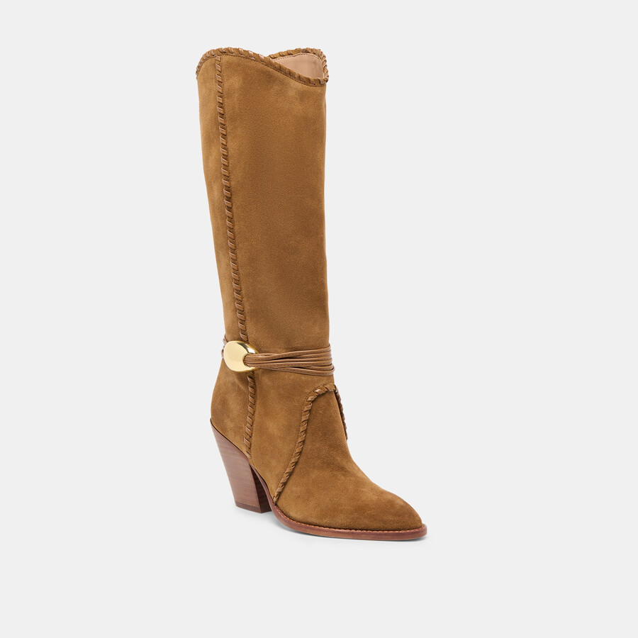jody stiefel mit weitem schaft hellbraunes wildleder