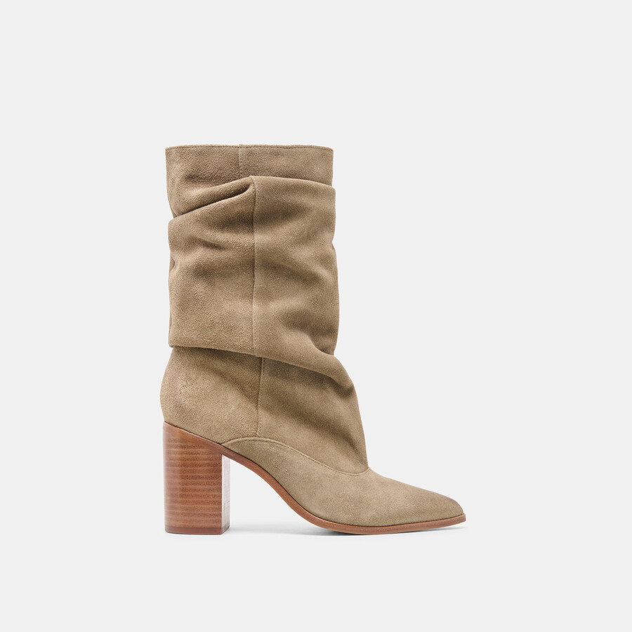 talina stiefel mit weitem schaft olivgrünes wildleder