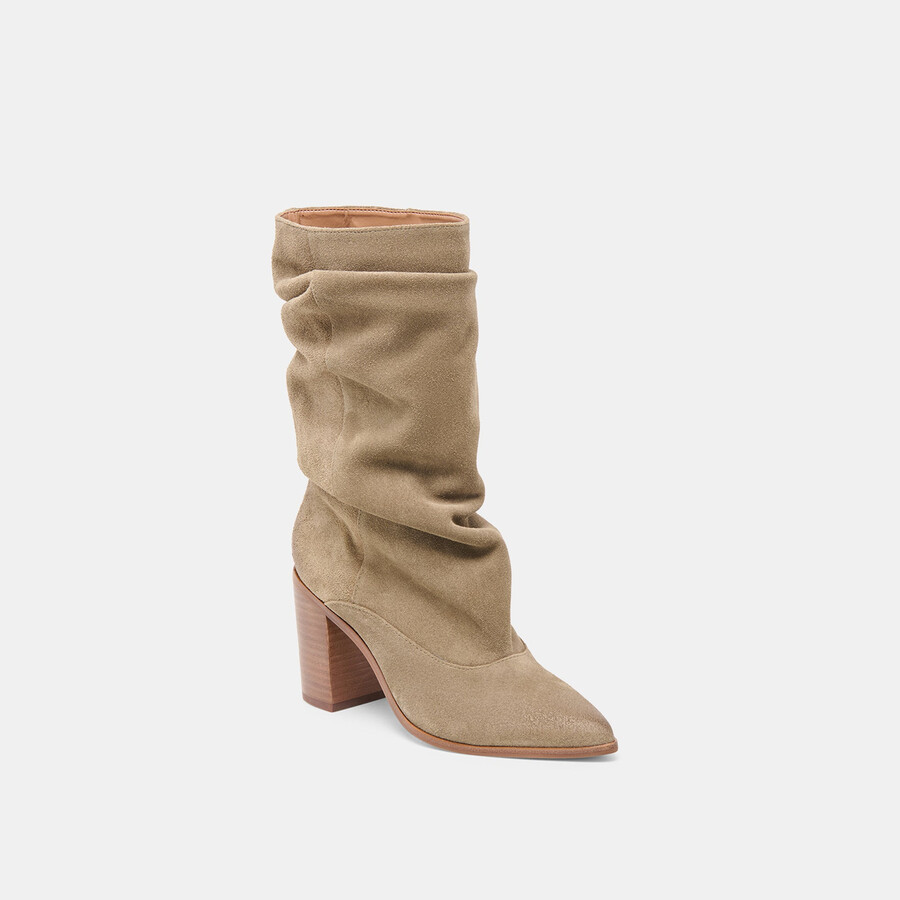 talina stiefel mit weitem schaft olivgrünes wildleder