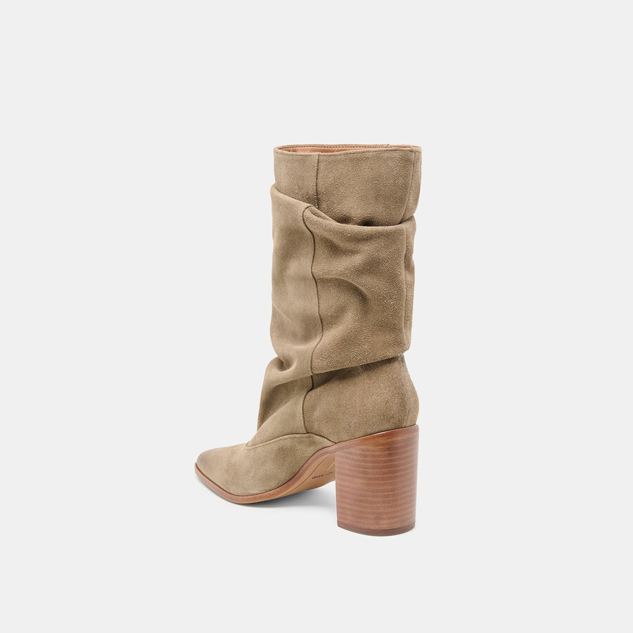 talina stiefel mit weitem schaft olivgrünes wildleder
