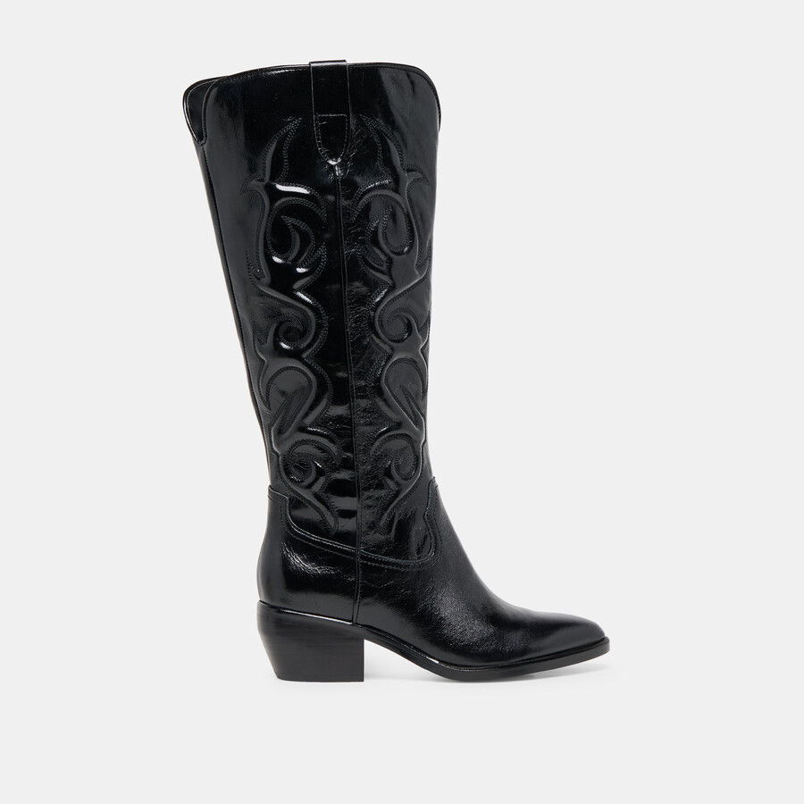 mirla stiefel mit weitem schaft schwarzes leder