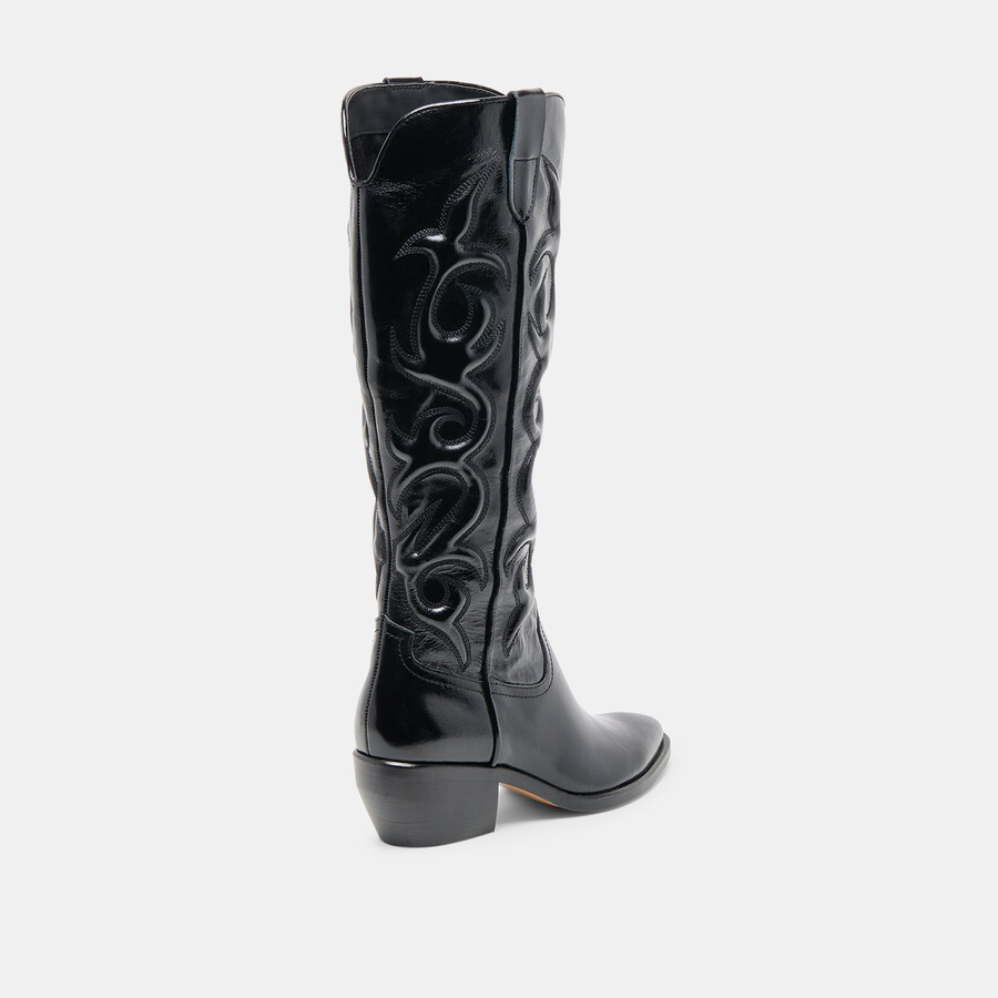 mirla stiefel mit weitem schaft schwarzes leder