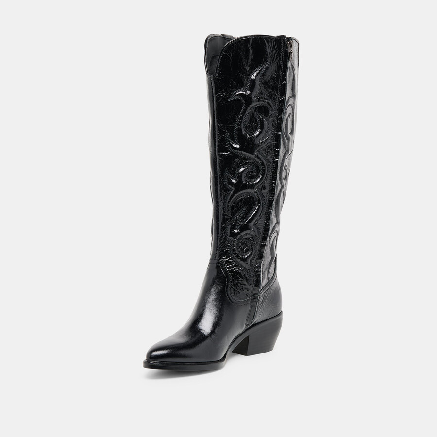 mirla stiefel mit weitem schaft schwarzes leder