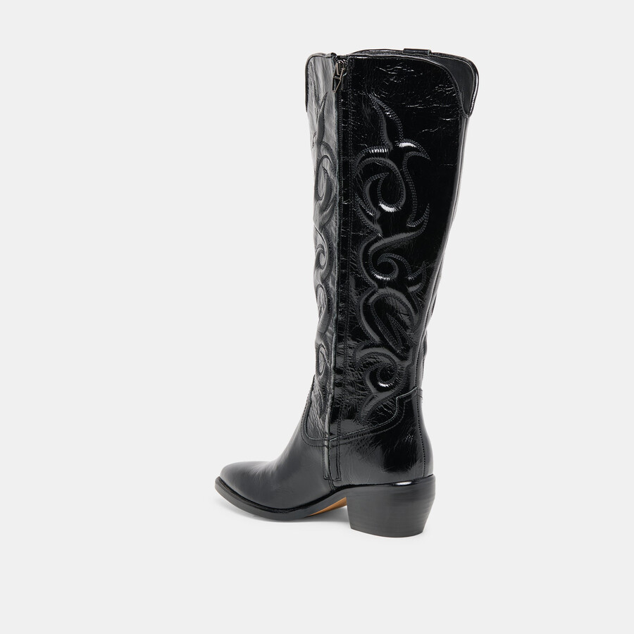 mirla stiefel mit weitem schaft schwarzes leder