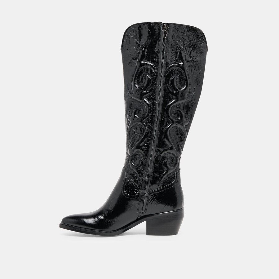 mirla stiefel mit weitem schaft schwarzes leder