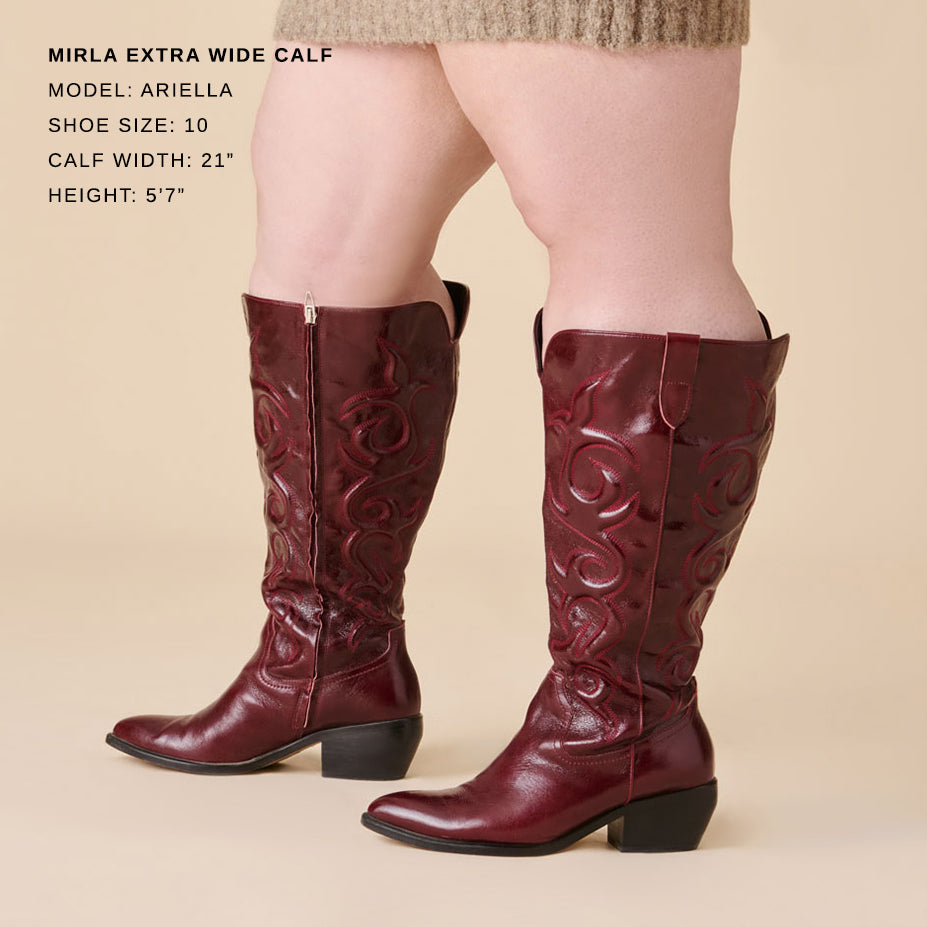 mirla stiefel mit extraweiter kalbsweite oxbloodfarbenes leder