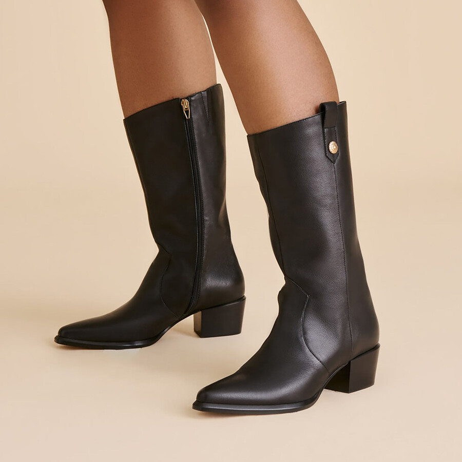 vern stiefel mit weitem schaft schwarzes leder