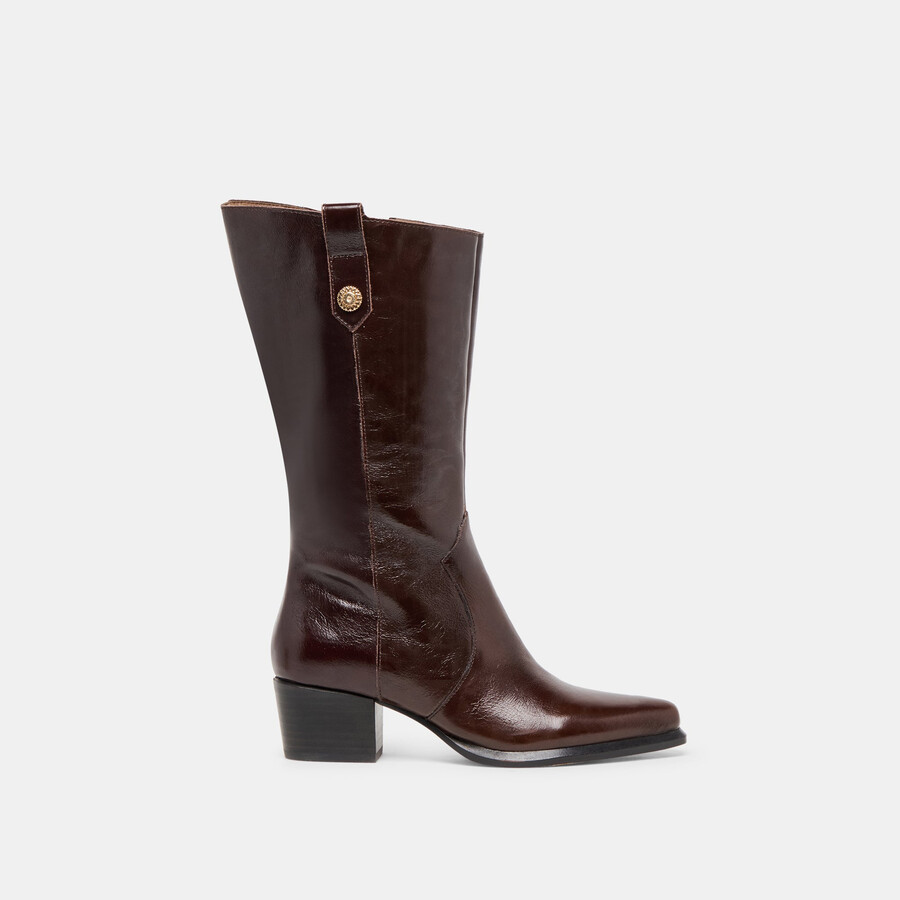 vern stiefel mit weitem schaft schokoladenbraunes leder