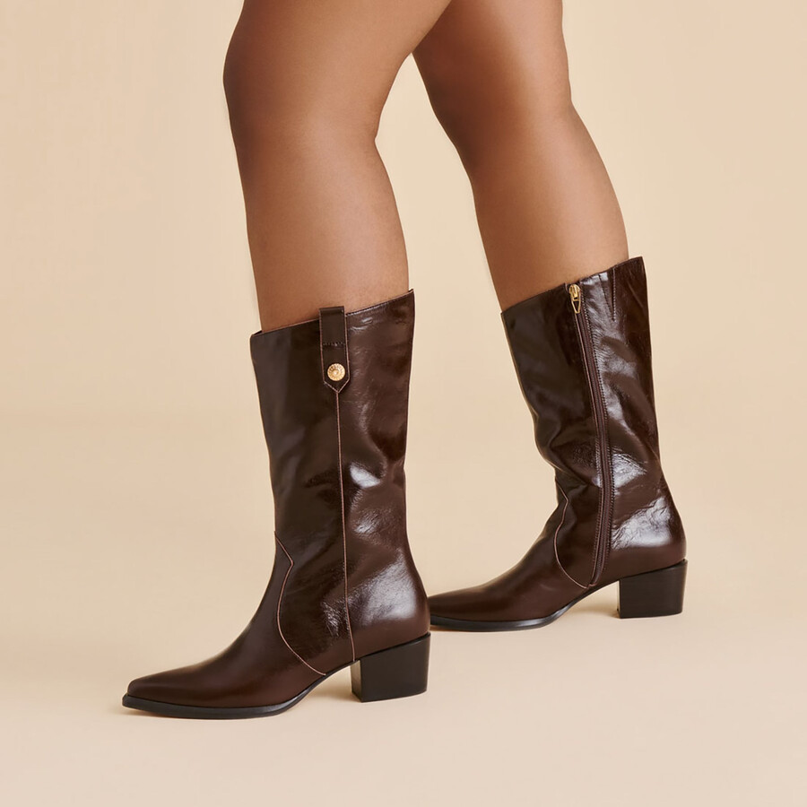 vern stiefel mit weitem schaft schokoladenbraunes leder