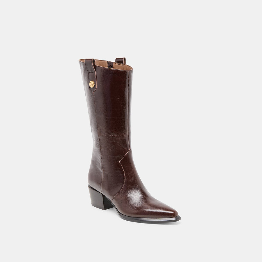 vern stiefel mit weitem schaft schokoladenbraunes leder