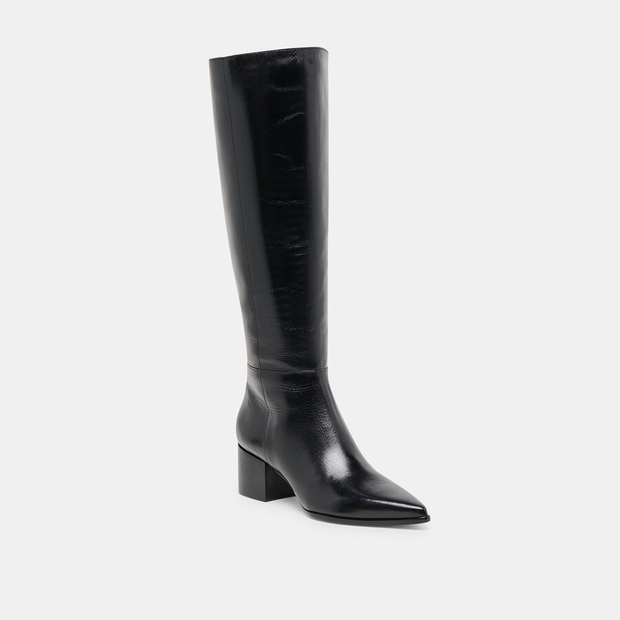kirson stiefel mit weitem schaft schwarzes leder