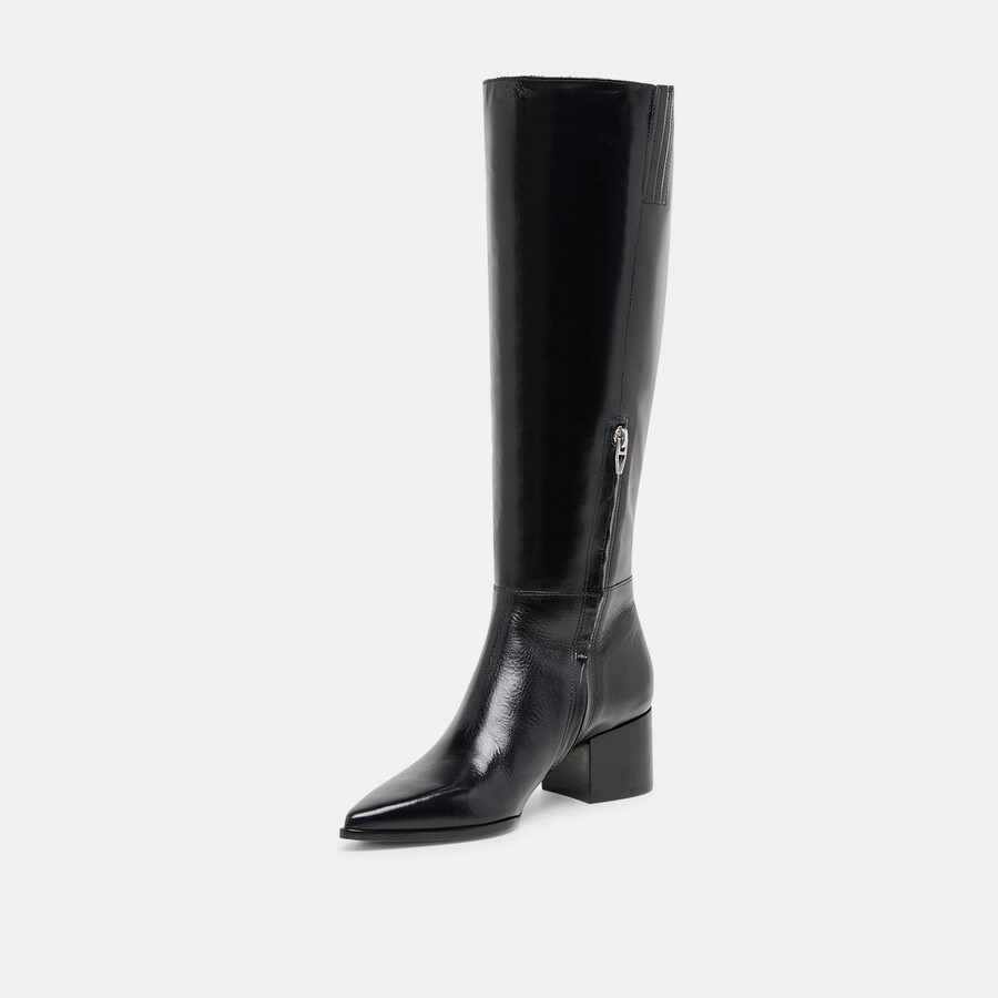 kirson stiefel mit weitem schaft schwarzes leder