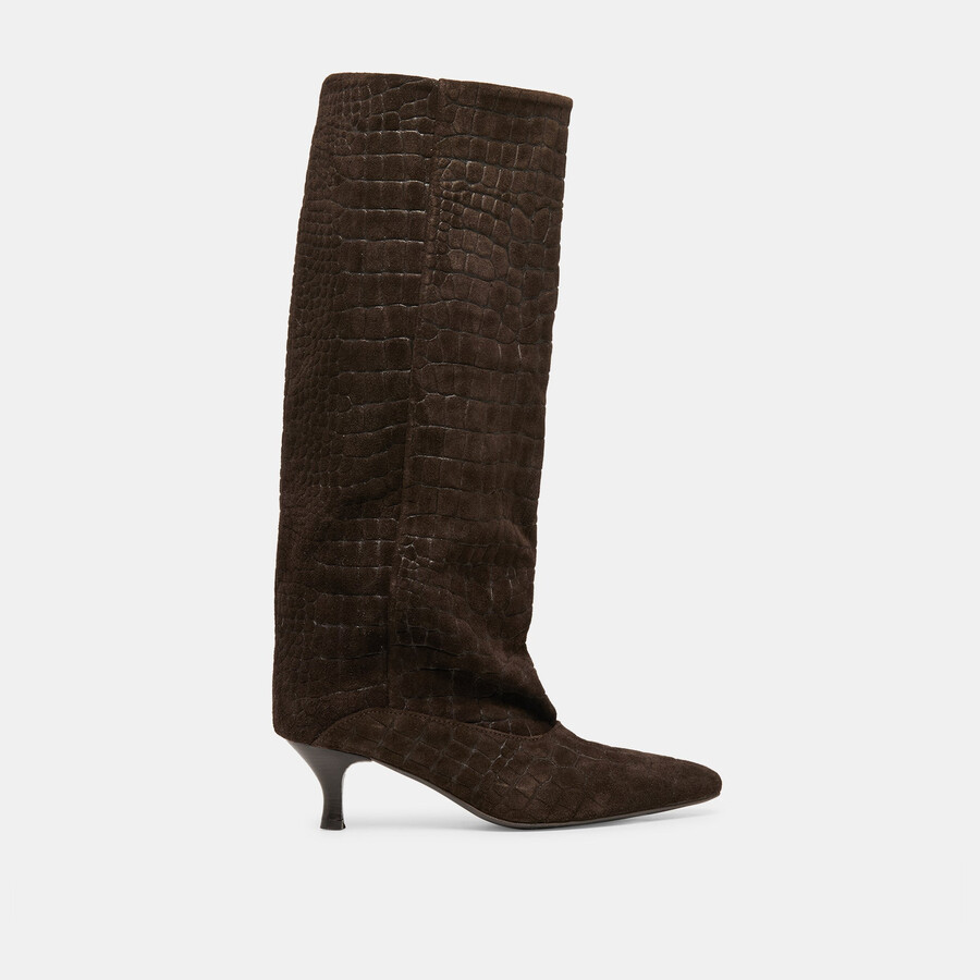 roxla boots dunkelbraunes leder mit krokoprägung
