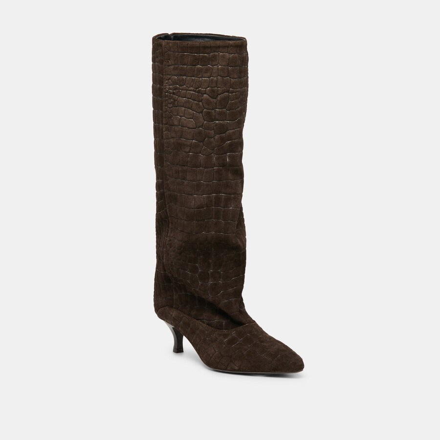 roxla boots dunkelbraunes leder mit krokoprägung
