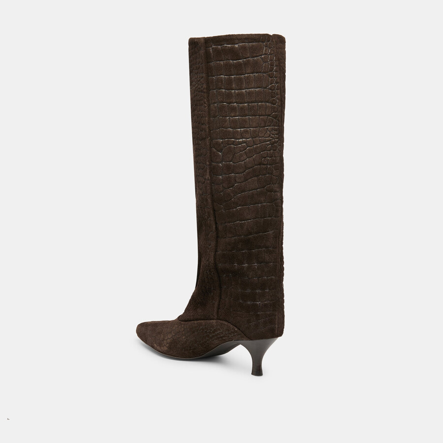 roxla boots dunkelbraunes leder mit krokoprägung