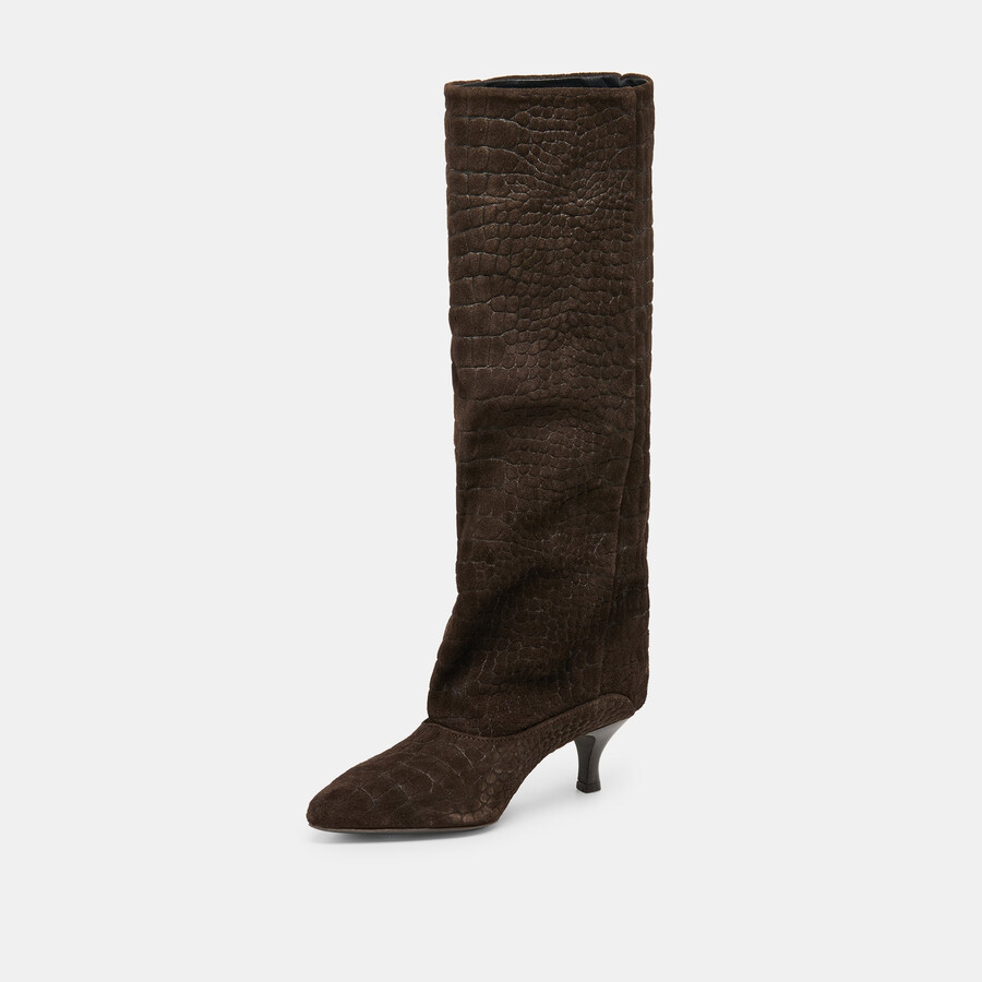 roxla boots dunkelbraunes leder mit krokoprägung