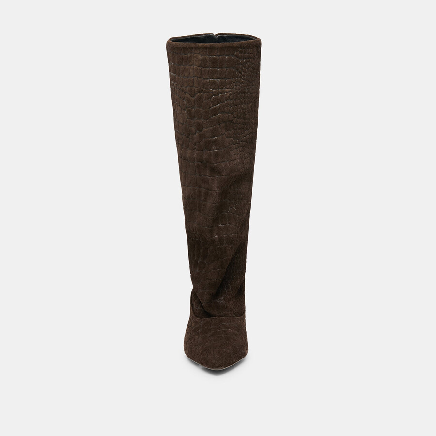 roxla boots dunkelbraunes leder mit krokoprägung