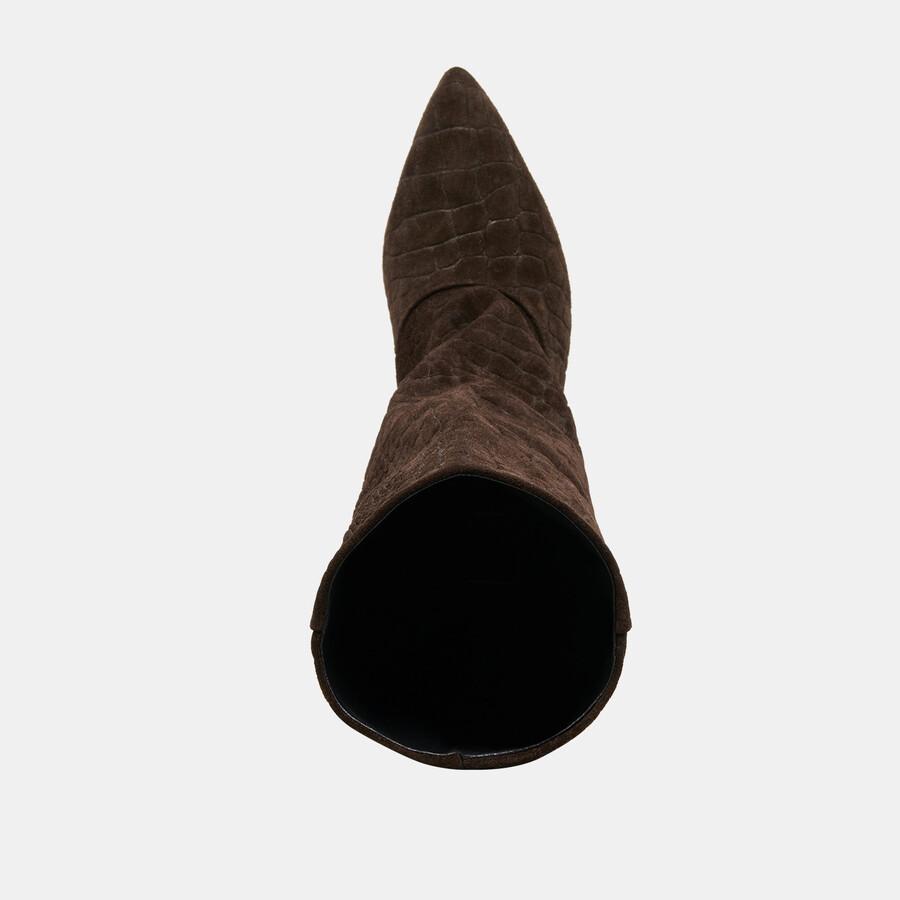 roxla boots dunkelbraunes leder mit krokoprägung
