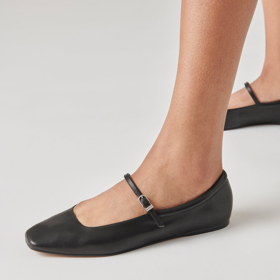 reyes weite ballerinas aus schwarzem leder